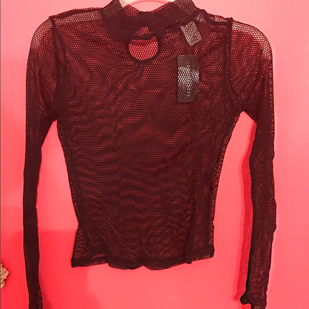Black Fishnet/mesh mock neck crop top
