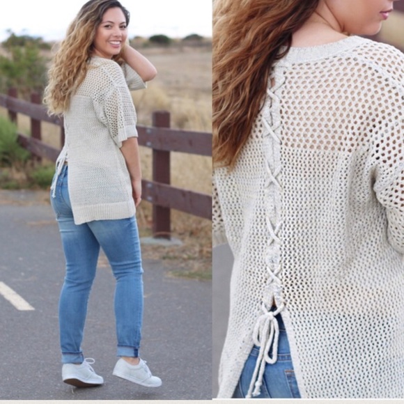 Monika Rose SF Sweaters - Crochet Lace Tie Back Sweater Top