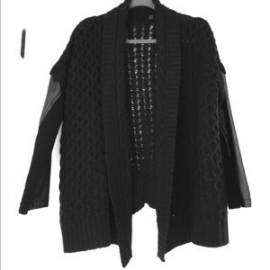 Dex Vegan Leather Sleeve Knit Cardigan Medium