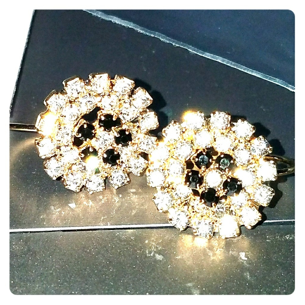 Small white topaz and sapphire flower hoops