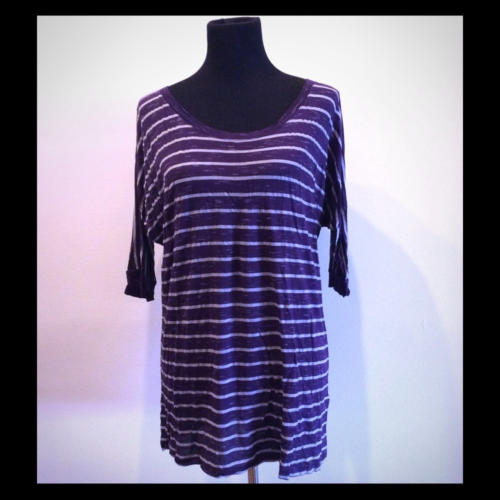 Three Dots Striped Soft & Flowy Short Sleeve Tunic