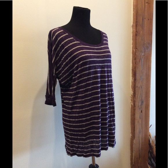 Three Dots Striped Soft & Flowy Short Sleeve Tunic - Picture 2 of 4