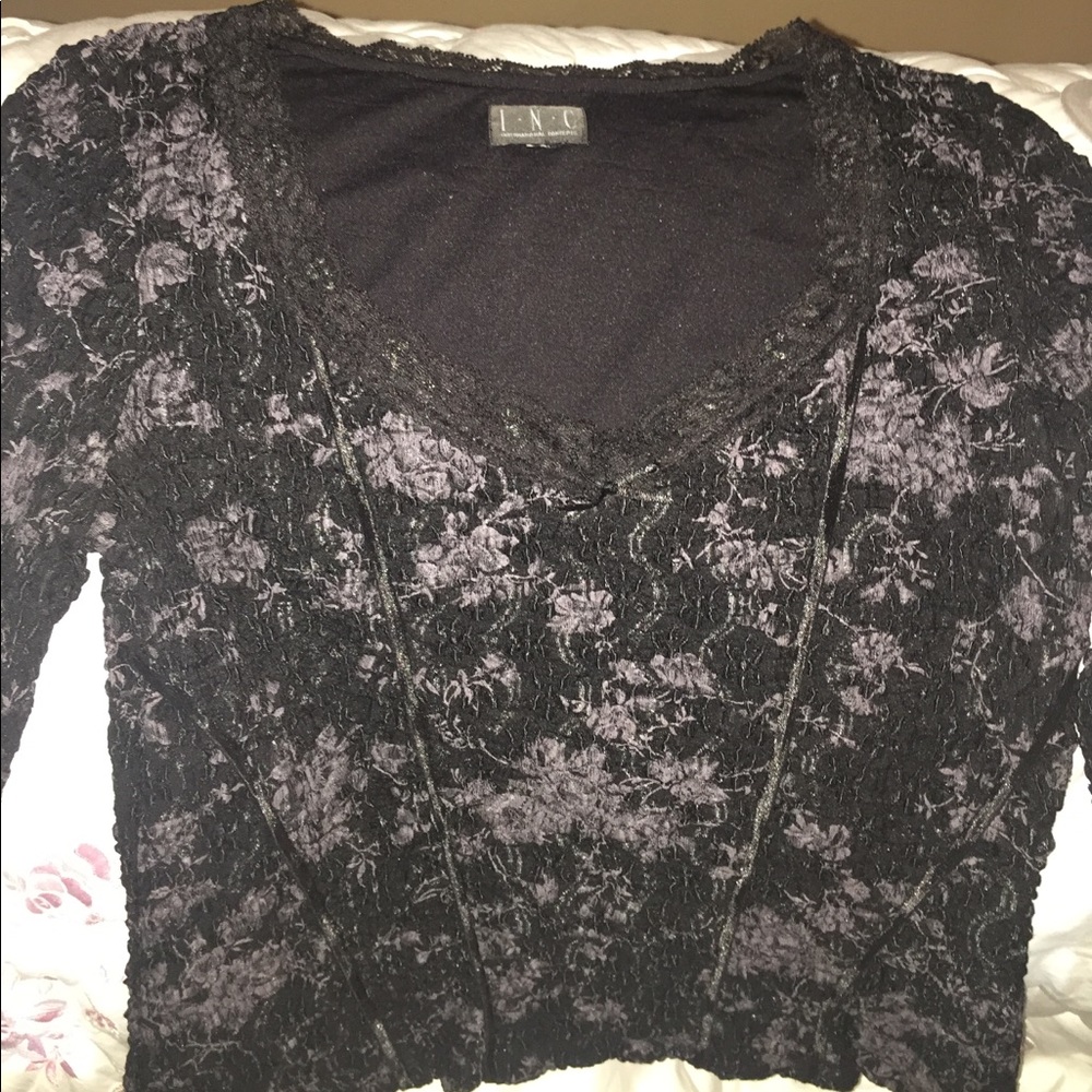 INC black, classy, Lacey, stretchy, gorgeous top🖤 - Picture 3 of 8