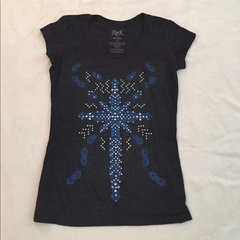 Rock Black Beaded Embellished Cross T-Shirt NWOT