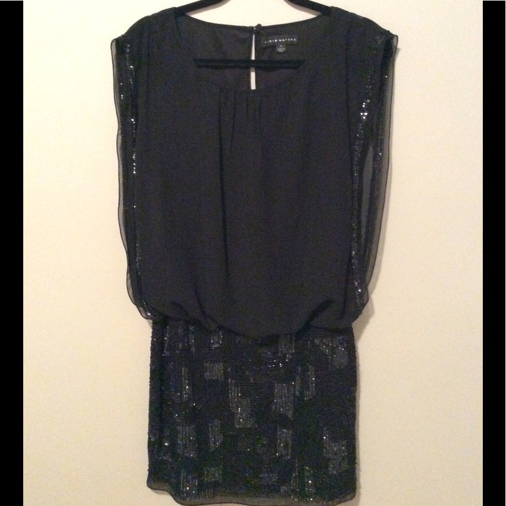 black sequin blouson dress Fabulous Black Sequins Blouson Dress W/ Sequins all over Size Small