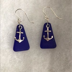 Sea glass and anchor earrings