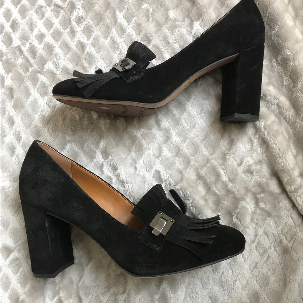 Black Suede Franco Sarto Loafers w/3 inch heel