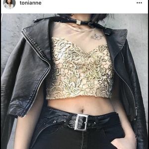 Gold embroided crop top