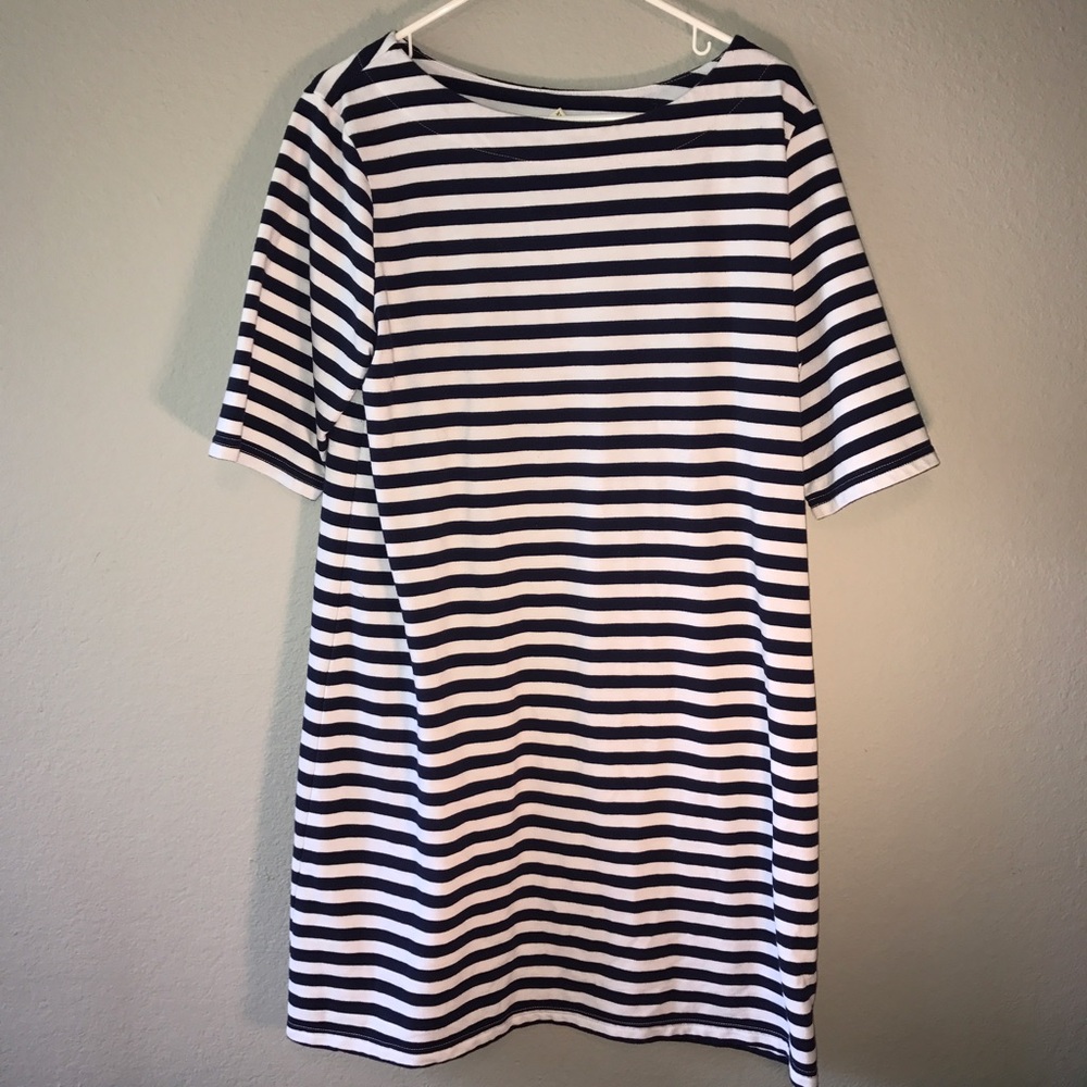 Navy and white striped dress
