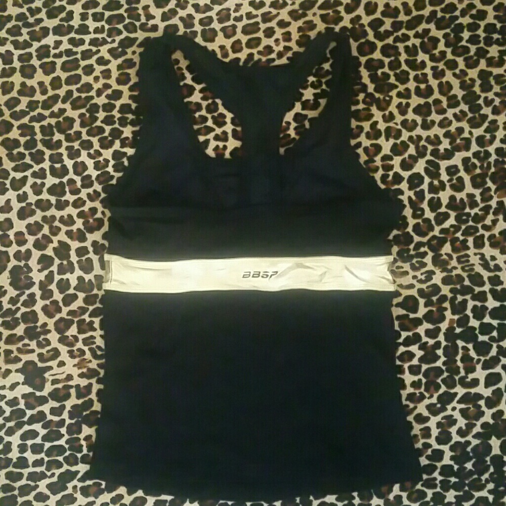 Bebe Sport Gold Foil/Black Workout Tank NWOT - Picture 3 of 4