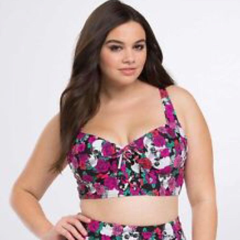 Rose and Skull Lace Up Bikini Top