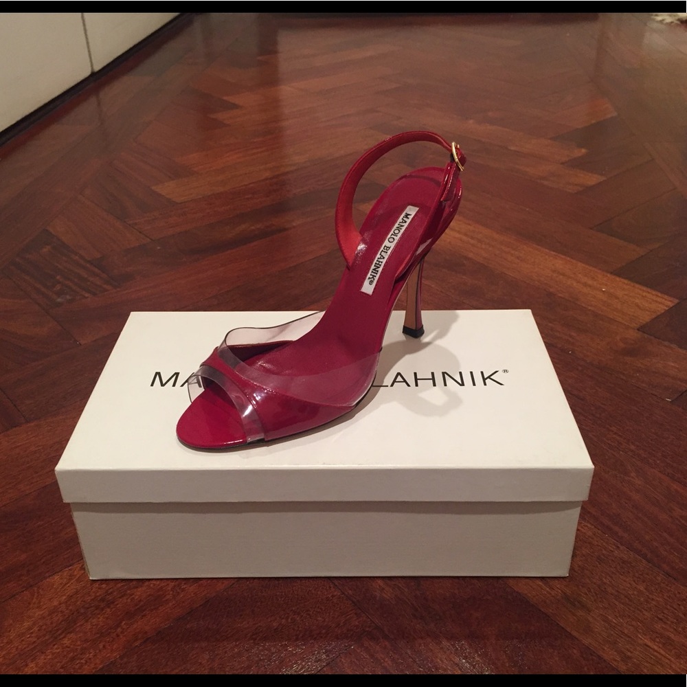 Manolo Blahnik: Dark Red/ Lucite Pumps