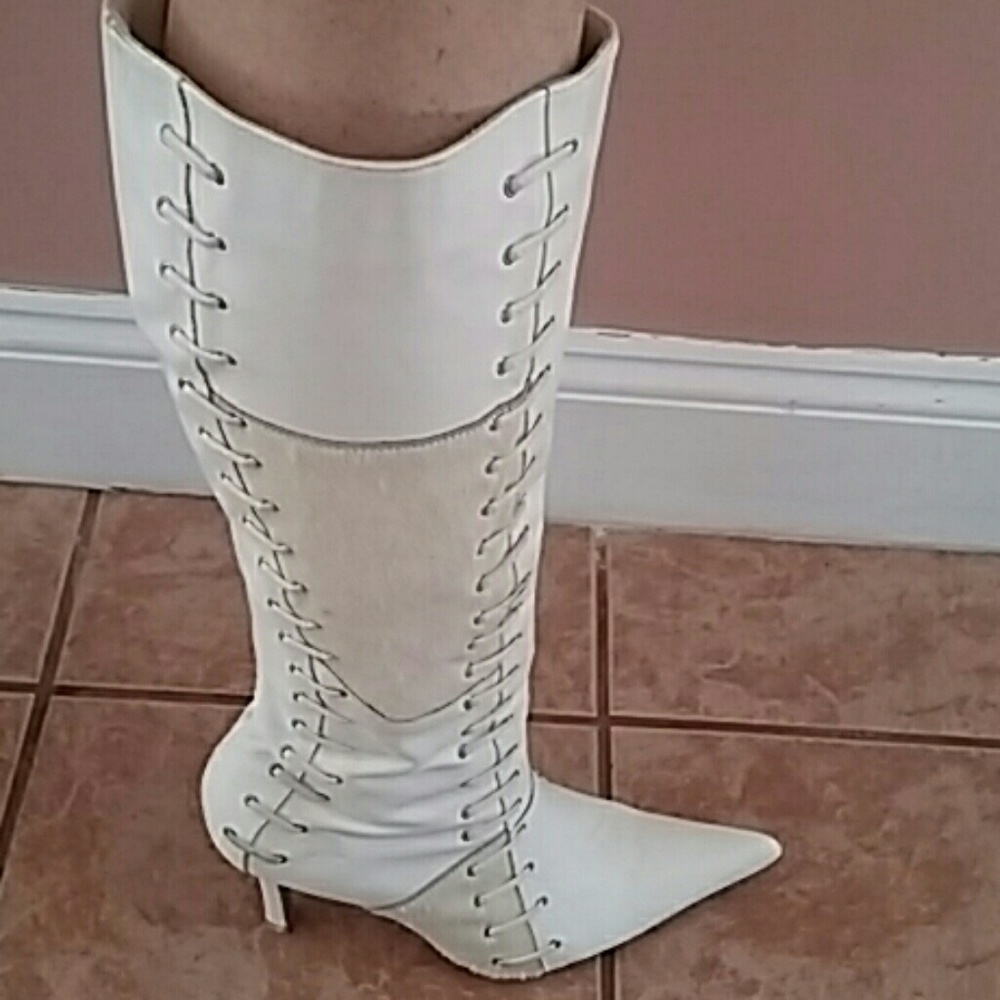 Cream and light camel knee high Boots