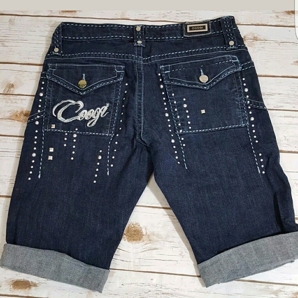Coogi Australia Heavy Stitched Bling Jean Shorts
