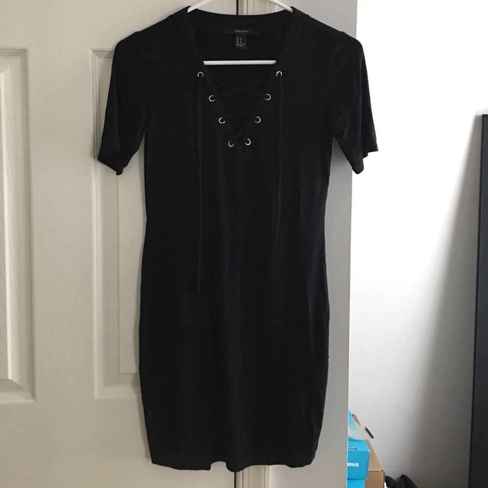 Black mini lace up dress