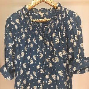 Jcrew Patterned Chambray Half Button Blouse