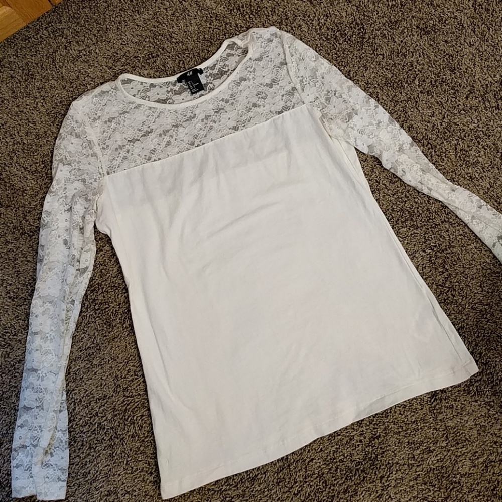 Cream lace long sleeve shirt, sz L