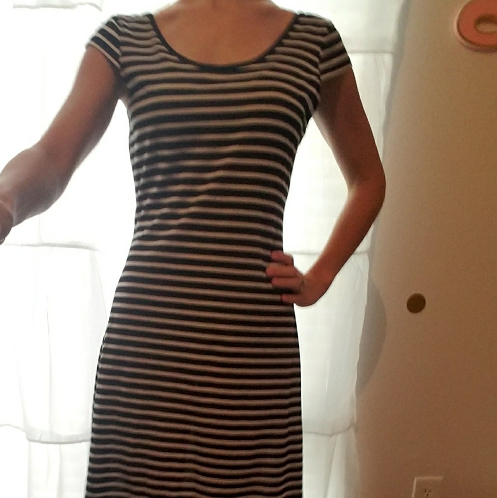 Black and White Striped High-Low Dress