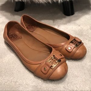 Tory Burch tan flats. Worn but in good condition!