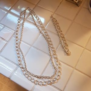 EUC Stella & Dot silver necklace + bracelet
