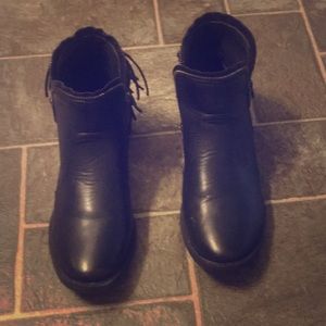 Faux leather booties with tassels