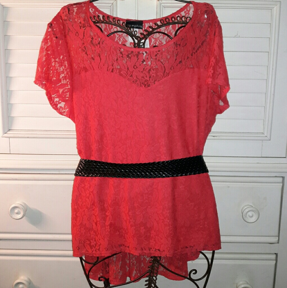 Coral Sheer Lace Sweetheart Neckline High Low Top