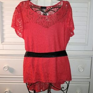 Coral Sheer Lace Sweetheart Neckline High Low Top