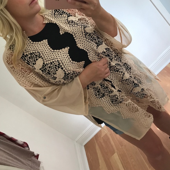 LAST - Taupe lace crochet cardigan - Picture 2 of 5