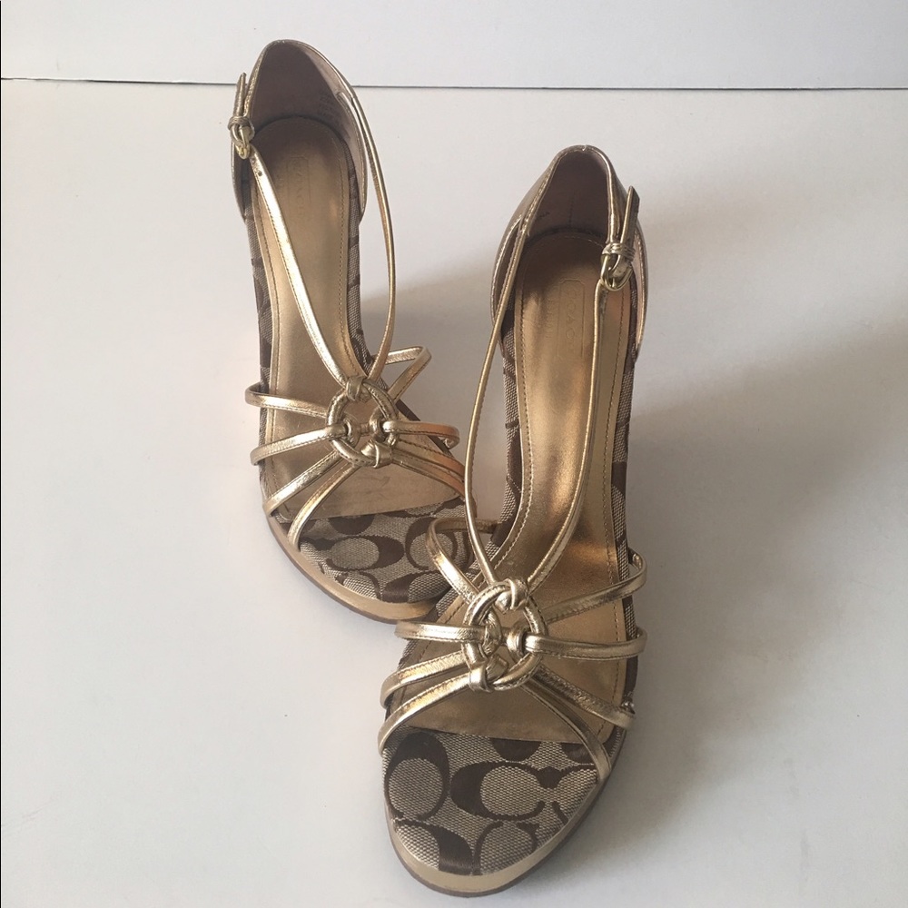 Coach Joslin Metallic Gold Wedge Heel Sandals