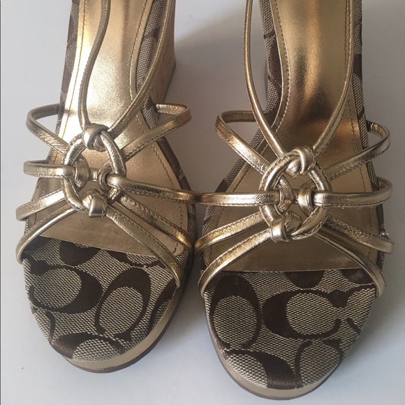 Coach Joslin Metallic Gold Wedge Heel Sandals - Picture 2 of 6