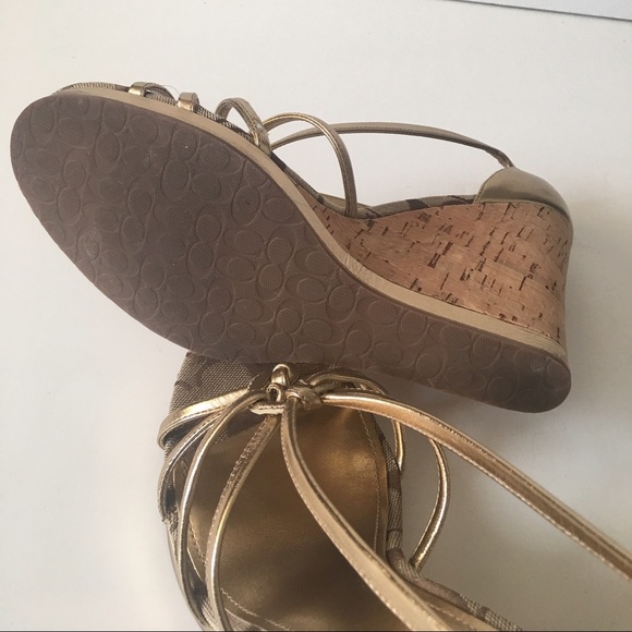 Coach Joslin Metallic Gold Wedge Heel Sandals - Picture 5 of 6