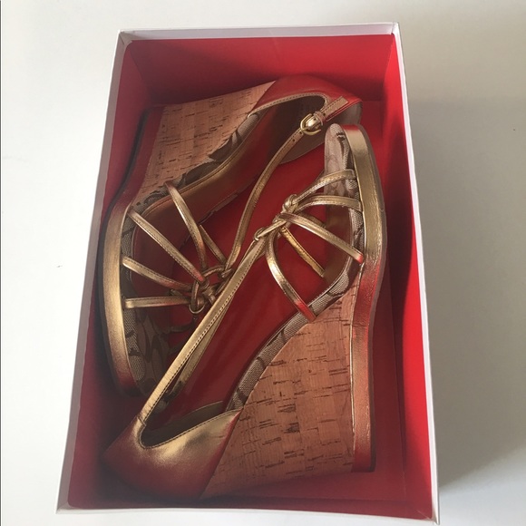 Coach Joslin Metallic Gold Wedge Heel Sandals - Picture 6 of 6