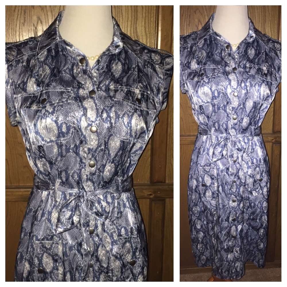 VINTAGE SHARON YOUNG REPTILE PRINT SNAP BUTTON DRESS SZ 6