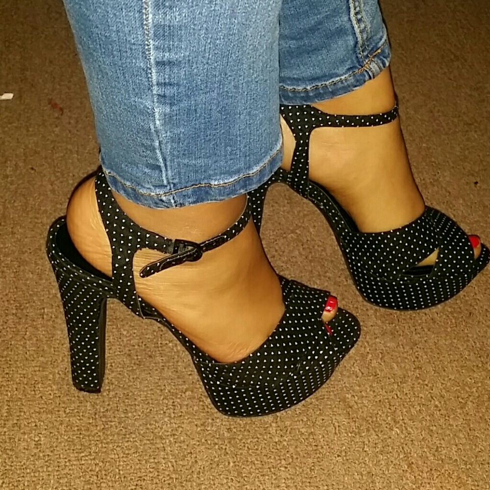 BCBG polka dot platform heels