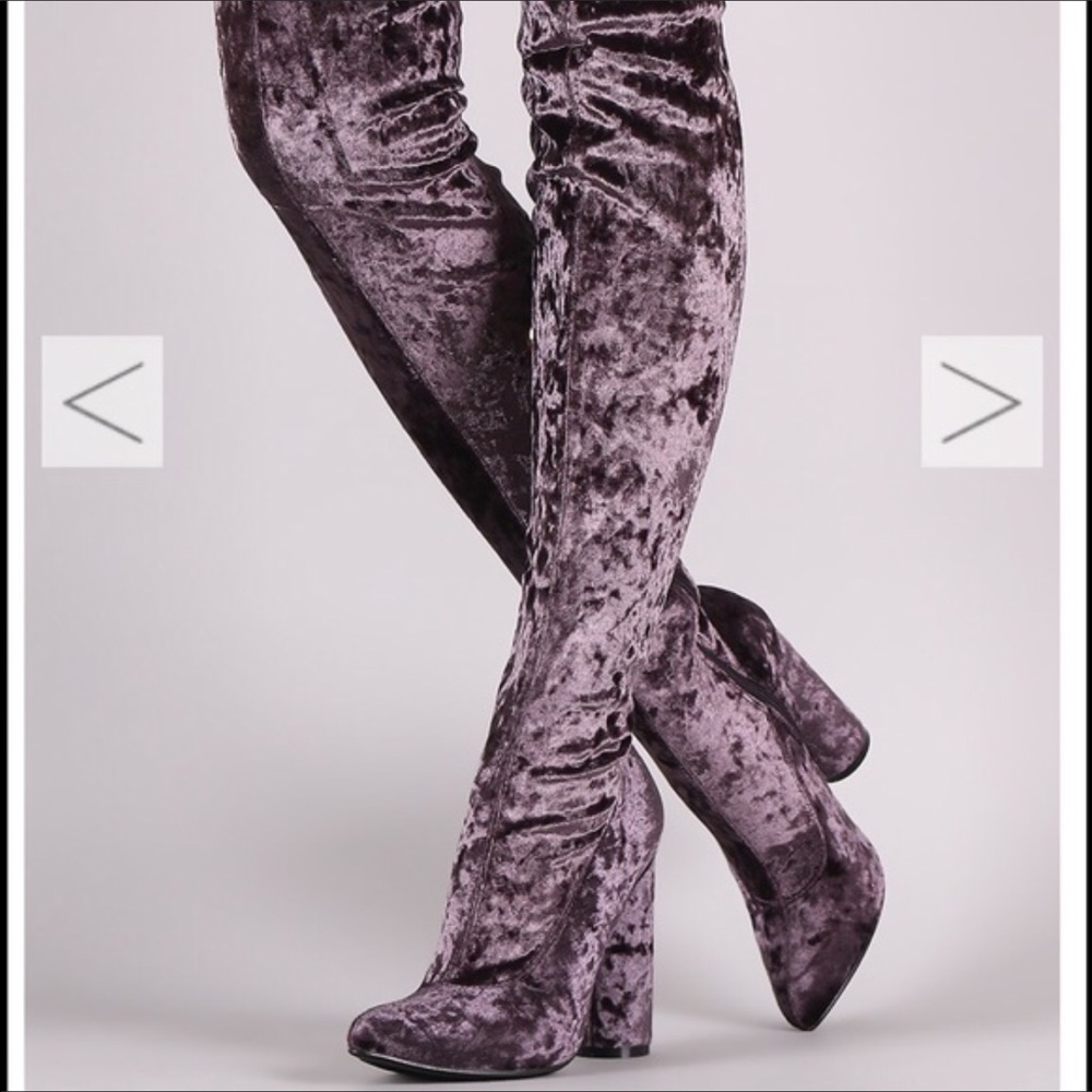 Velvet thigh high boots