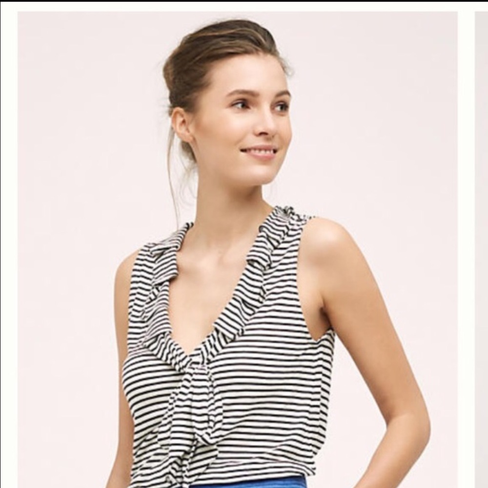Anthropologie Dolan Striped Ruffled Tieneck tank