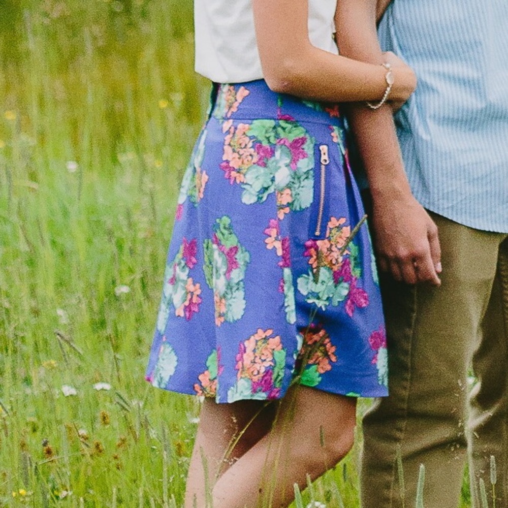 Anthropologie blue floral A-Line skirt