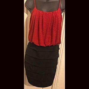 🦉 Sparkling Red & Black Party Dress