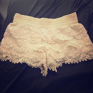 Off White Tan Lace Shorts