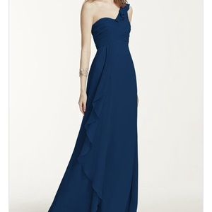 One shoulder navy blue long formal dress