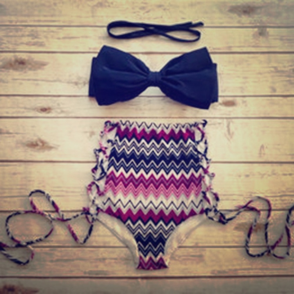 High waisted bikini, bottoms are adjustable