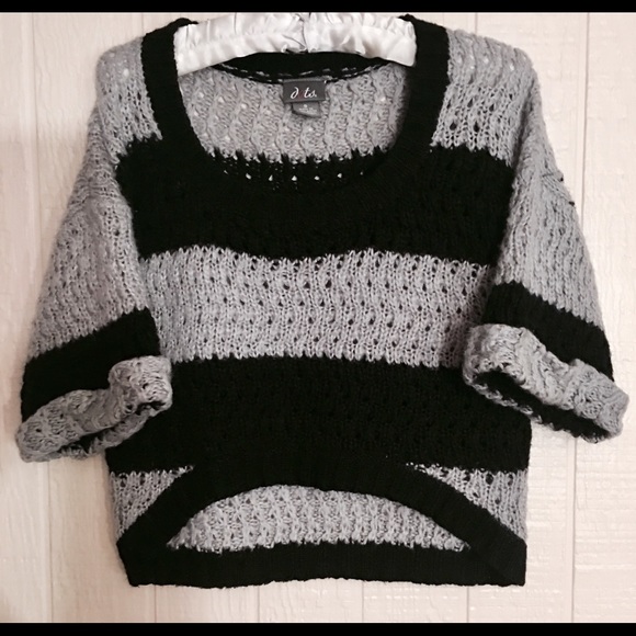 SASSY Chunky Grey & Black Crop Top Sweater - Picture 1 of 2
