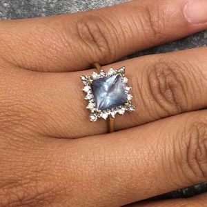10K Blue and Diamond Princess Cut Ring Size 8