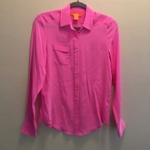 Joe Fresh Pink 100% silk blouse with front pocket