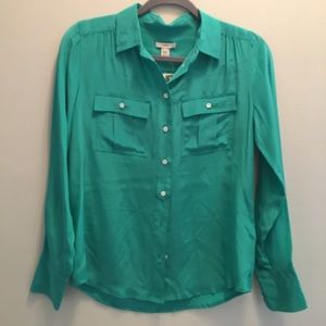 NEVER WORN JCREW 100% Silk Emerald LS Blouse Sz 0