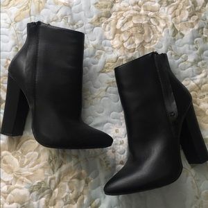 Black Faux Leather Ankle Bootie Boots