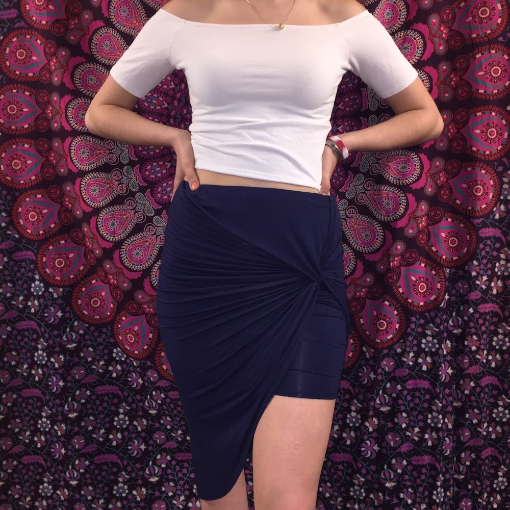 Charolette Russe Navy Blue scrunch knot skirt