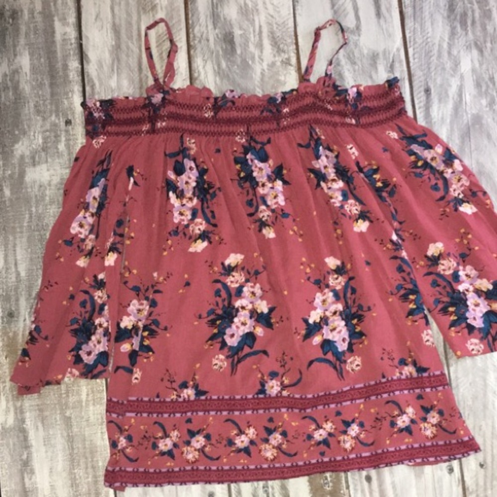 Floral off the shoulder flared sleeve top