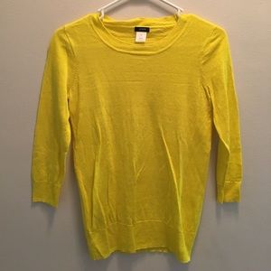 JCREW Yellow Linen Crewneck 3/4 Slv Sweater SZ XS