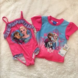 NWT Frozen Swimsuit Set with Swim Tee Rash Guard